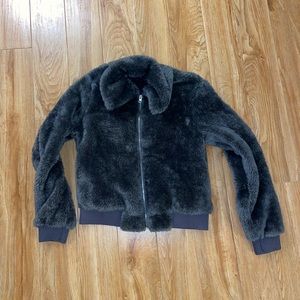 Grey fuzzy bomber jacket